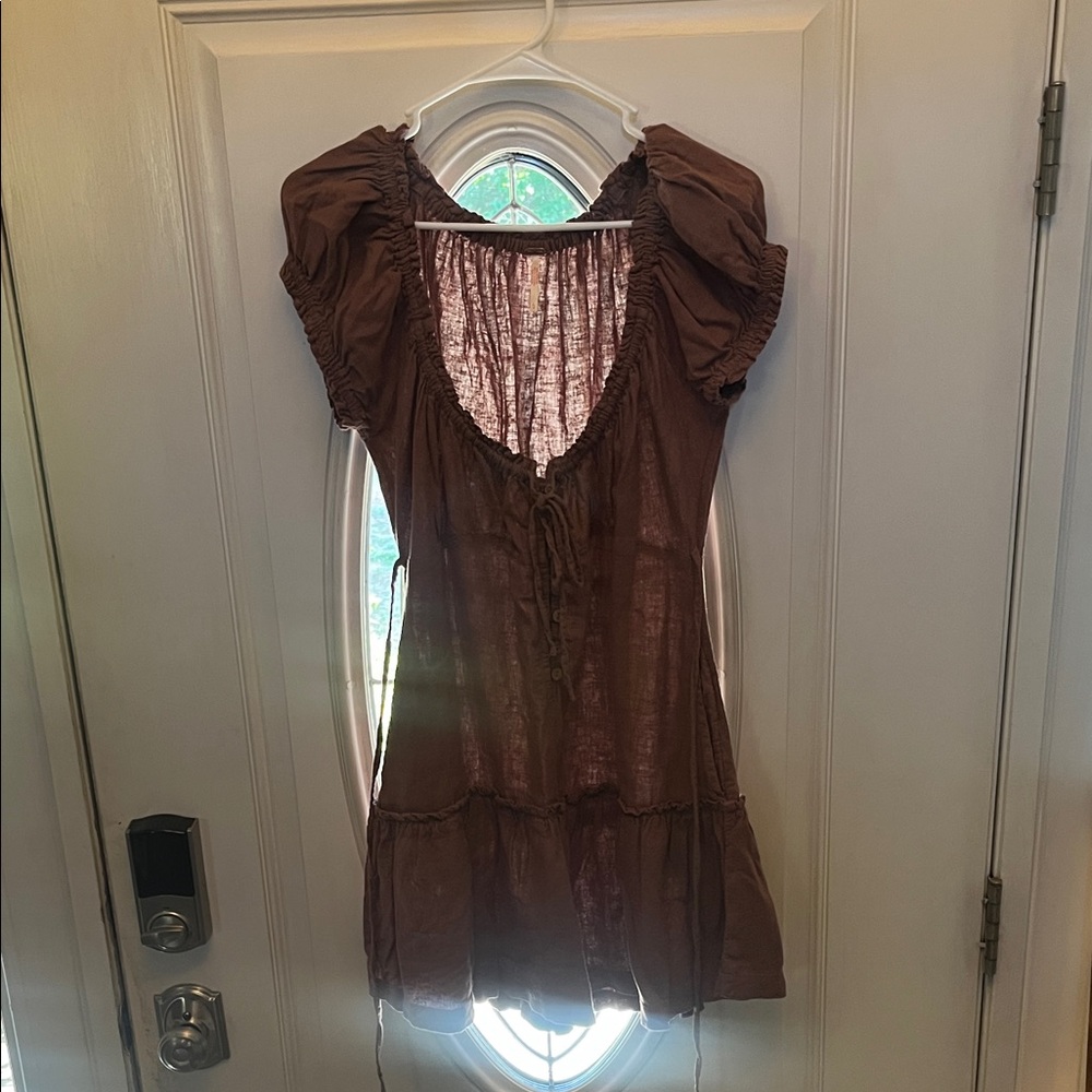 Brown Puff Sleeve Dress